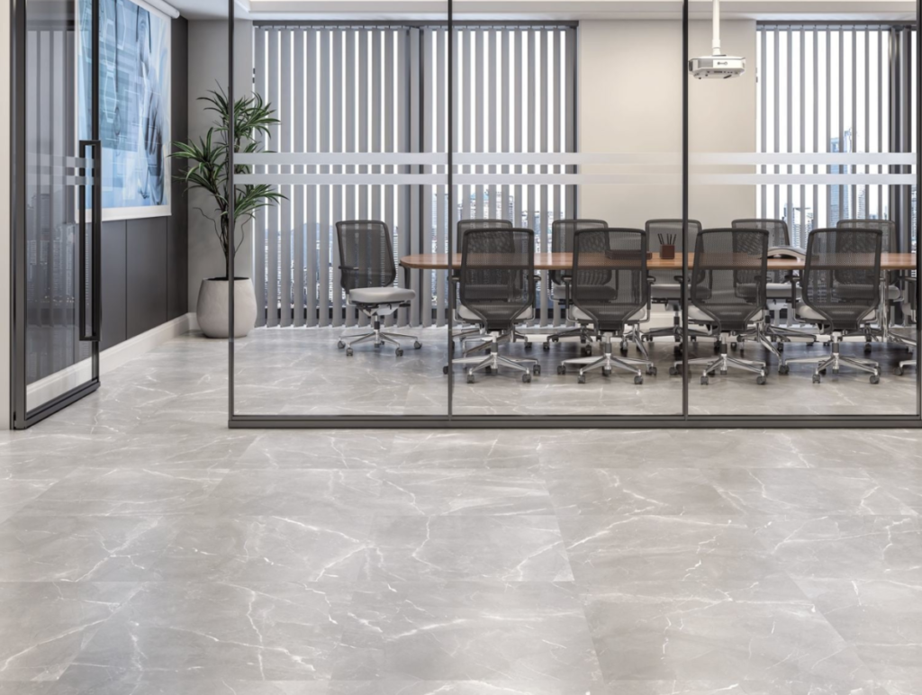Large format floor tiling installation in Stamford office space
