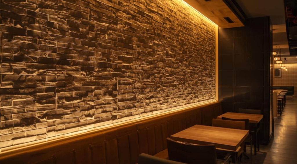 Feature wall tiling installation in Stamford commercial interior
